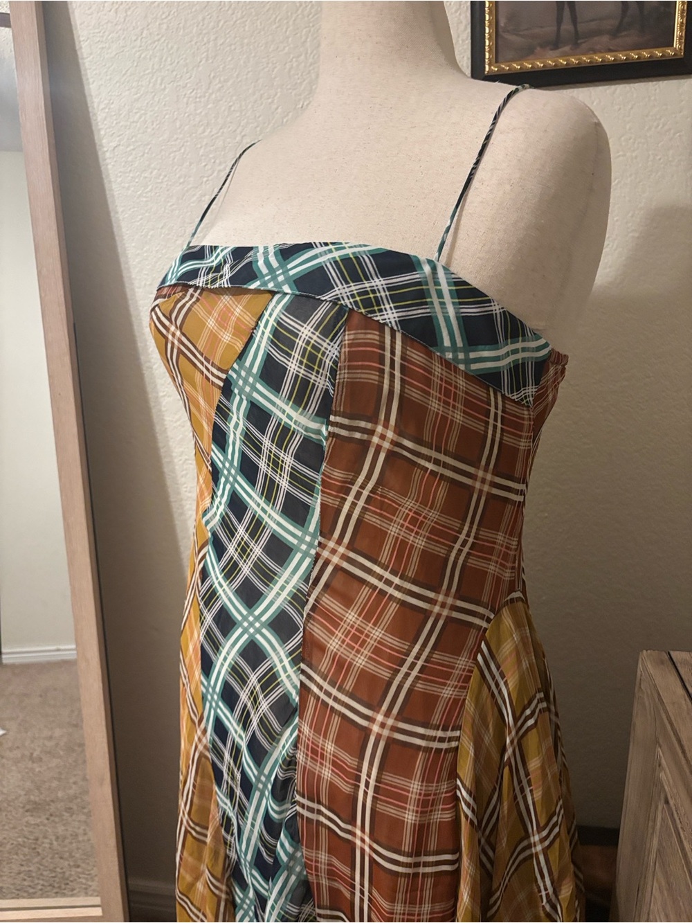 Anthropologie Maeve Sleeveless Asymmetric Plaid Mix Midi Dress Size XL - Picture 4 of 12